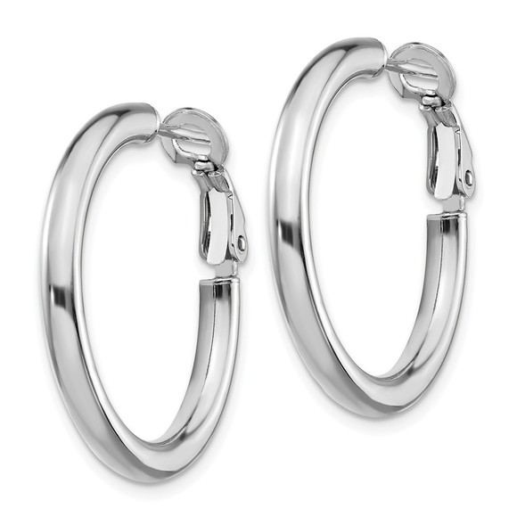 14k White Gold 3x20mm Polished Round Omega Back Hoop Earring 27 L x 27 mm W